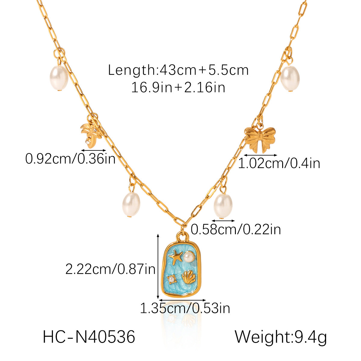 Summer Stainless Steel Ocean Style Element Starfish Shell Pearl Conch Necklace Female Non-fading Necklace