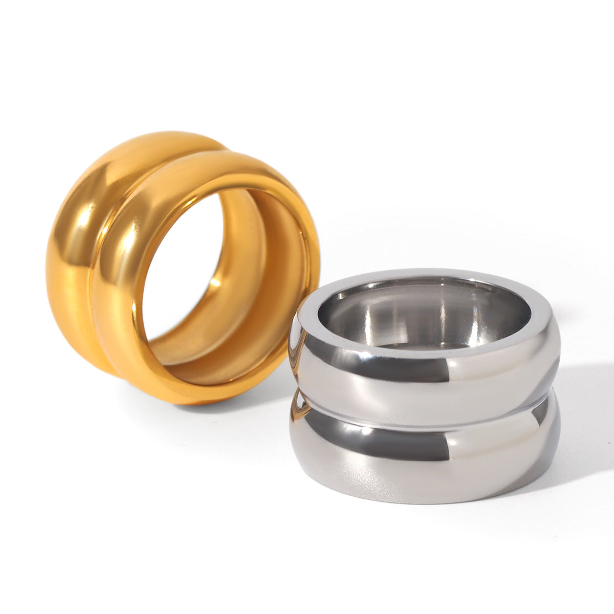 INS Style European and American 18K Gold-plated Double-layer Stainless Steel Ring, Niche and High-end, Non-fading, Finger Ring, Titanium Steel Jewelry