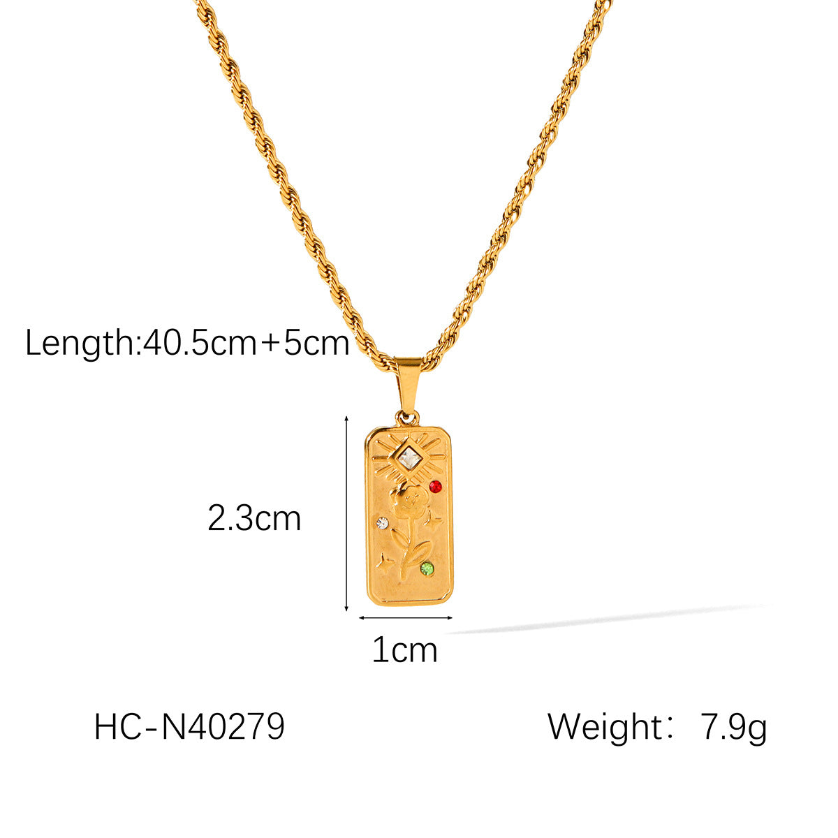 Diamond Studded Stainless Steel Pendant Necklace with Relief Octagonal Star, Moon, Sun, Titanium Steel Necklace