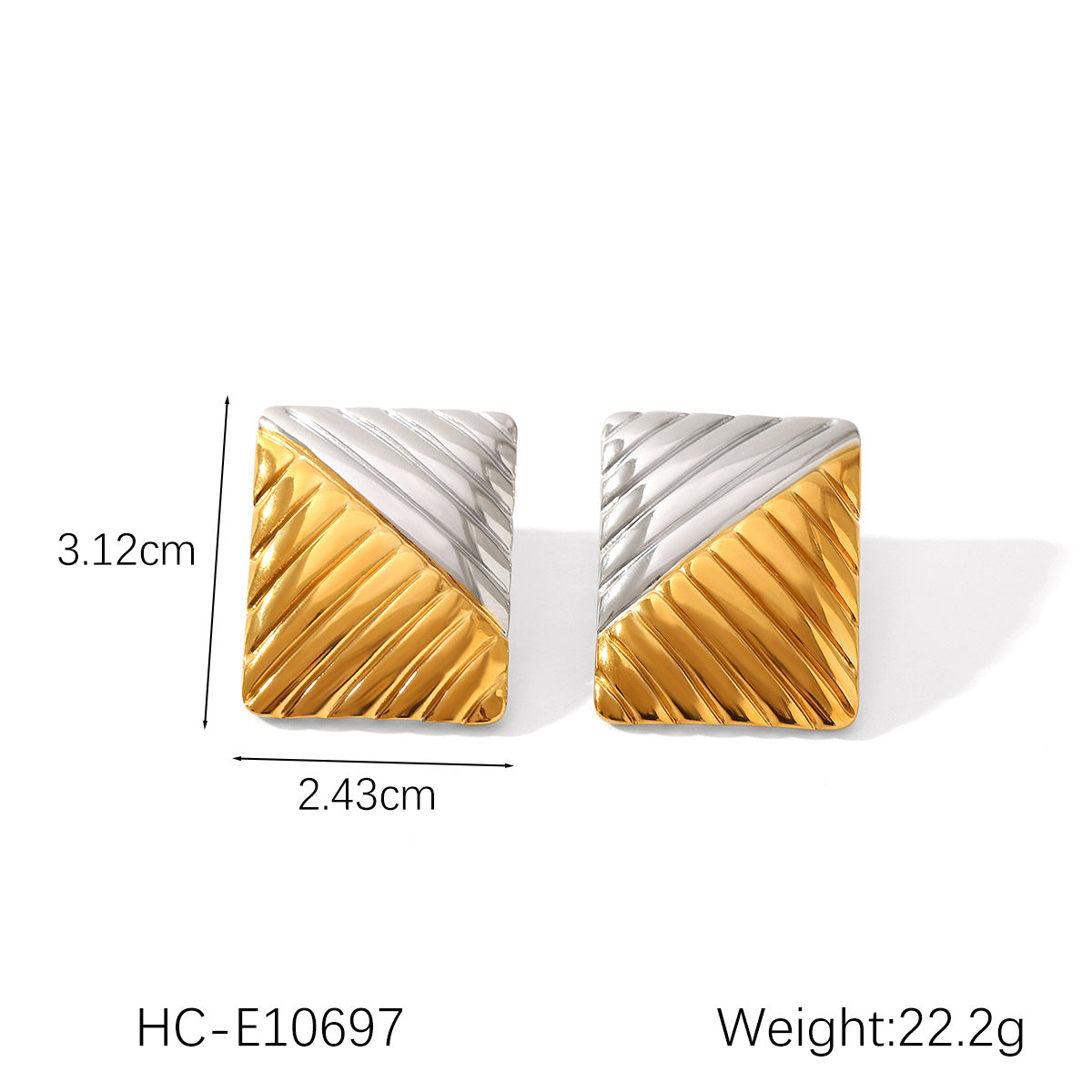 Stainless Steel Earrings, Gold and Silver Color-block, Glossy Geometric Texture, Stud Earrings, Sun-shaped Five-pointed Star Earrings for Women
