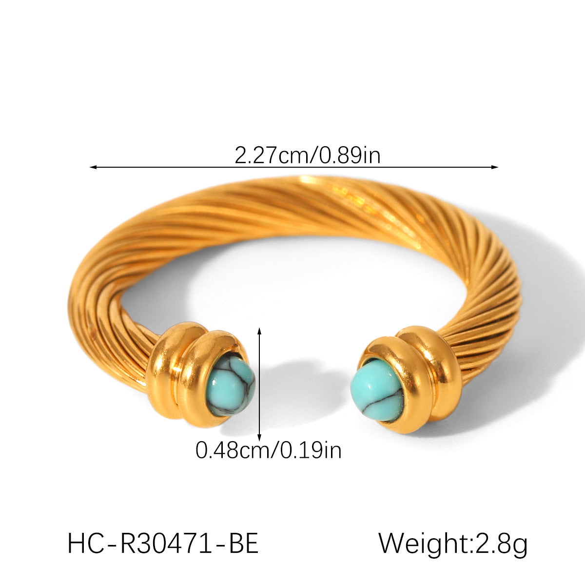 Color-blocked Stainless Steel Spiral Pattern Open Ring Inlaid with Malachite, Turquoise, Tiger's Eye, Titanium Steel Finger Ring for Women