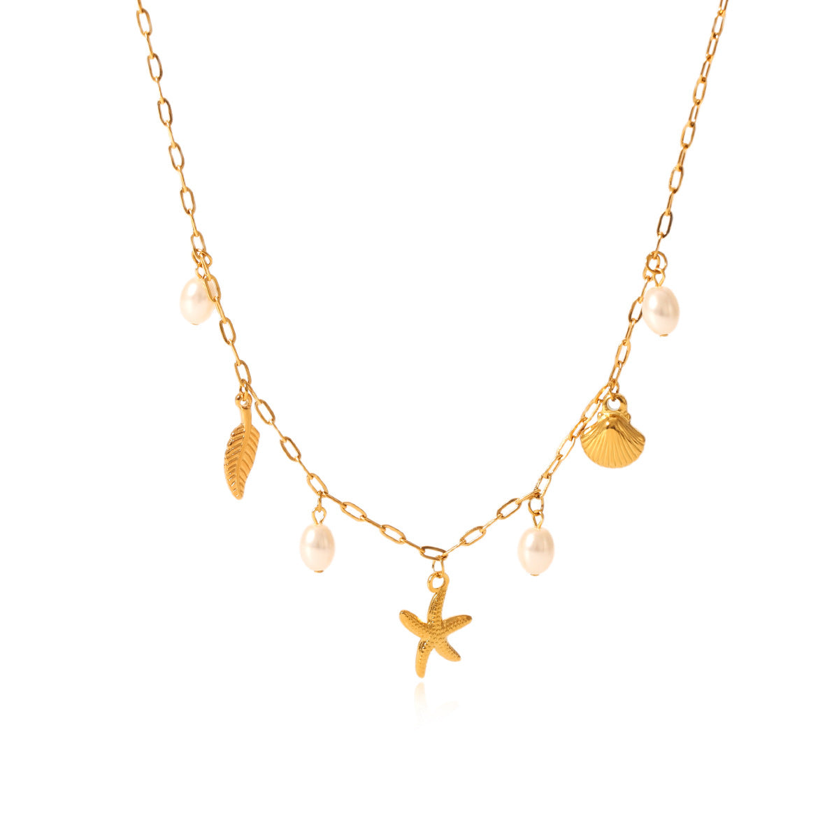 Beach Ocean Wind Stainless Steel Starfish Conch Shell Pendant Necklace Women's Pearl Necklace Design Sense Necklace