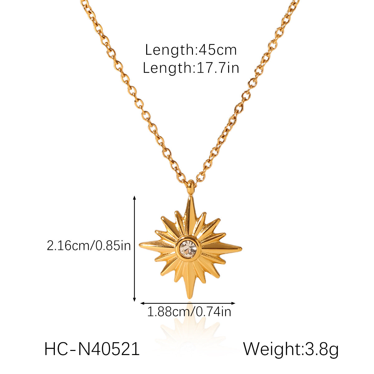 Double-layered Stainless Steel Necklace with Embossed Eight-pointed Star Pendant and Titanium Clavicle Chain