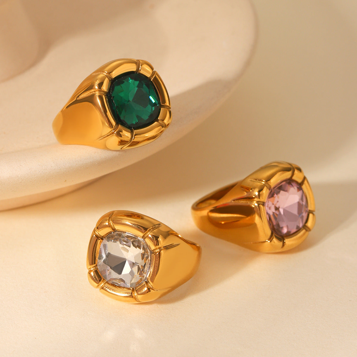 18K Gold Stainless Steel Inlaid Zircon Ring Female Non-fading Ring Ins Wind Titanium Steel Jewelry Casting Ring