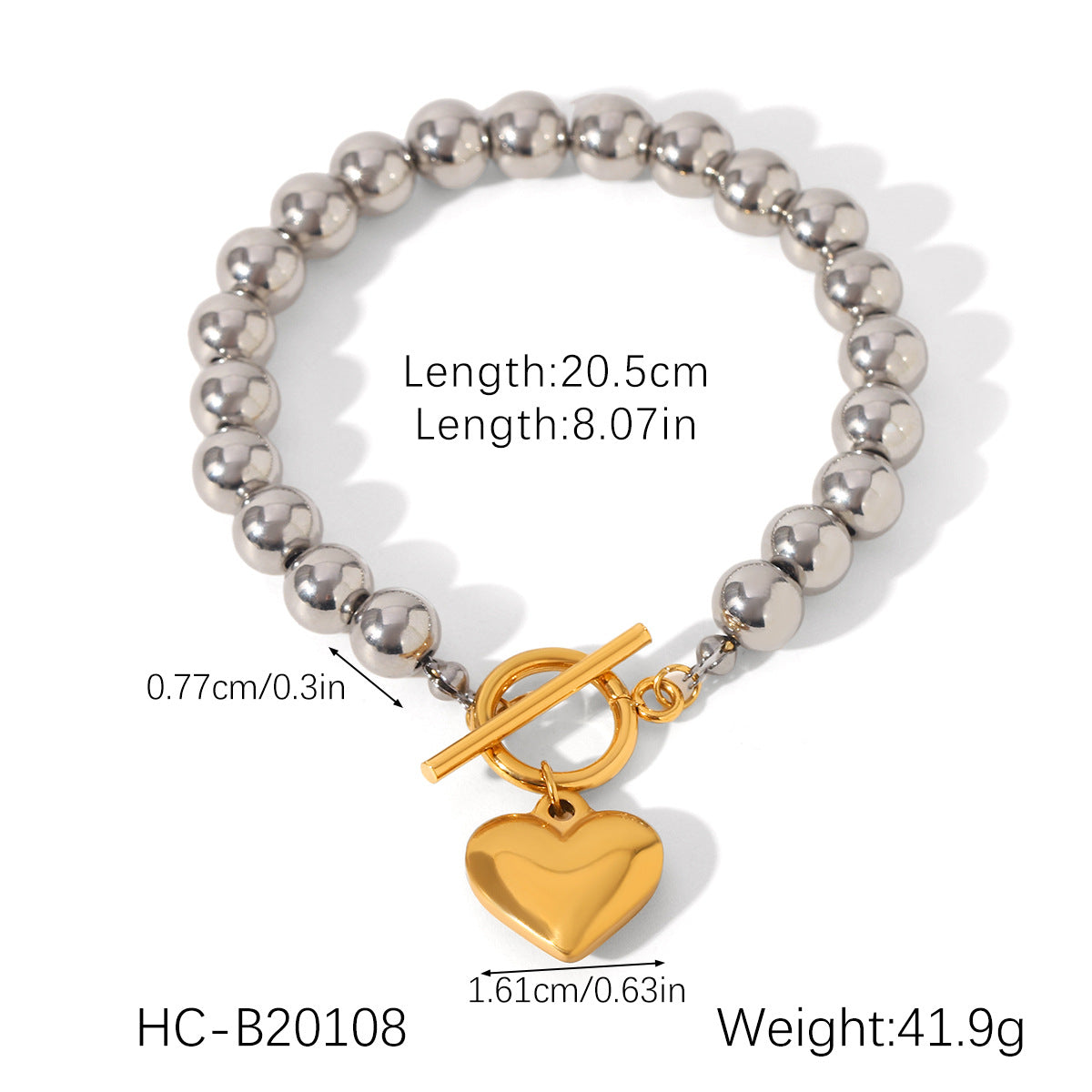OT Buckle Heart-shaped Pendant Stainless Steel Bracelet for Women, Non-fading, High-end Feel, Heart-shaped Jewelry, Titanium Steel Accessory