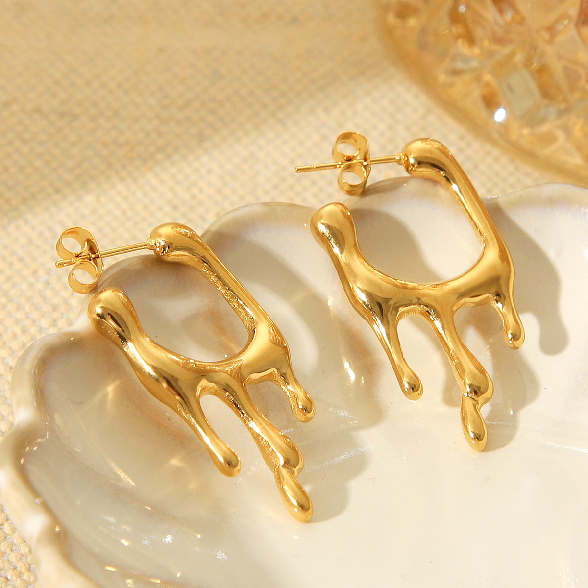 Earrings 18k Gold Stainless Steel Lava-shaped Earrings Design Sense Does Not Fade Earrings Female