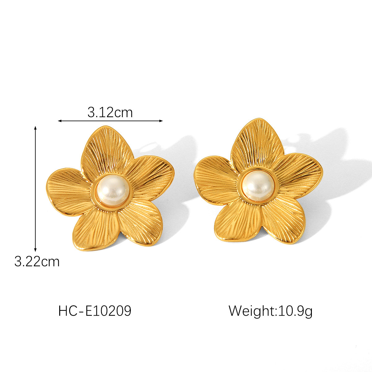 Titanium Steel Earrings with A Design Featuring 18k Gold Stainless Steel Flowers and Pearls, Suitable for Women
