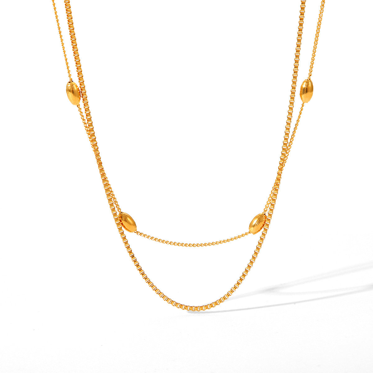 Fashionable and Personalized Trend 18K Gold-plated Stainless Steel Necklace Oval Bead Double-layer Necklace INS Internet Celebrity Necklace Female