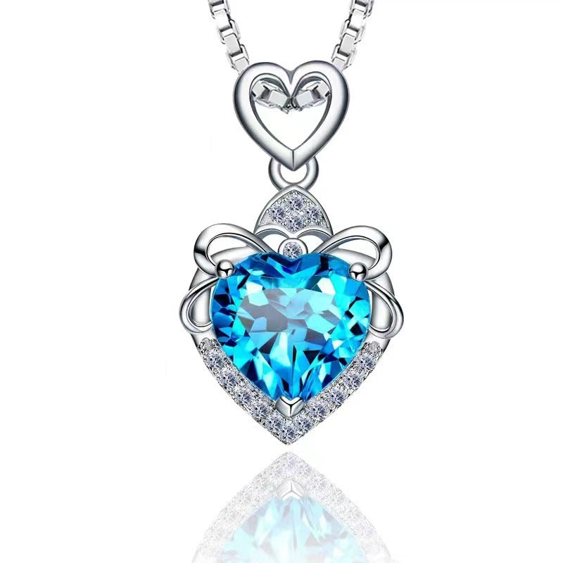 Heart of The Ocean Topaz Purple Blue Crystal Necklace Heart Shaped Clavicular Chain for Women