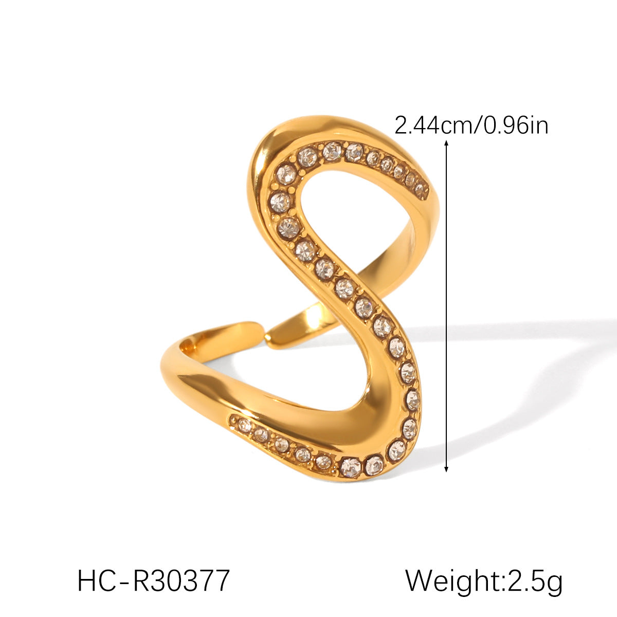 18K Gold Stainless Steel Open Ring with Zircon, Niche and High-end Female Titanium Steel Non-fading Finger Ring