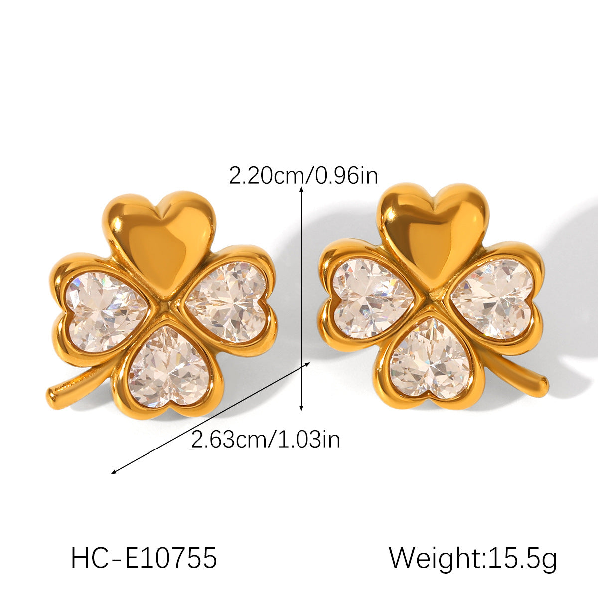 Cross-border Stainless Steel Earrings, Design Style, Four-leaf Clover and Heart-shaped Zircon Earrings, High-end Earrings, Titanium Steel Jewelry