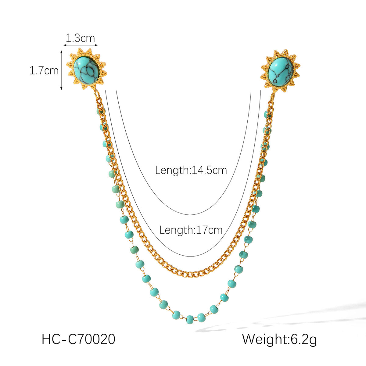New Stainless Steel Diamond Inlaid Natural Stone Geometric Heart-shaped Collar, Needle Chain, Brooch Collar, Clothing Accessories