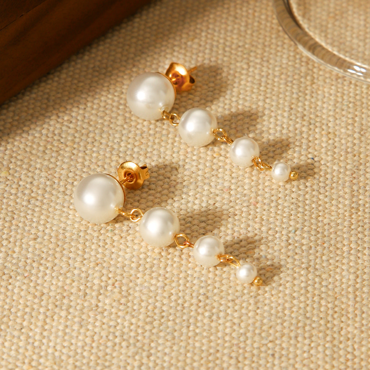 Pearl Earrings Stainless Steel Earrings Ins Titanium Steel Earrings Light Luxury High-end 18k Gold Jewelry