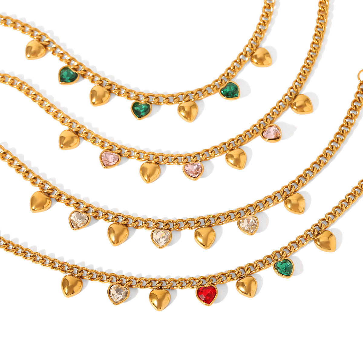 Classic Stainless Steel Cuban Chain Fringed Heart-shaped Zircon Inlaid Women's Fashionable High-end Jewelry