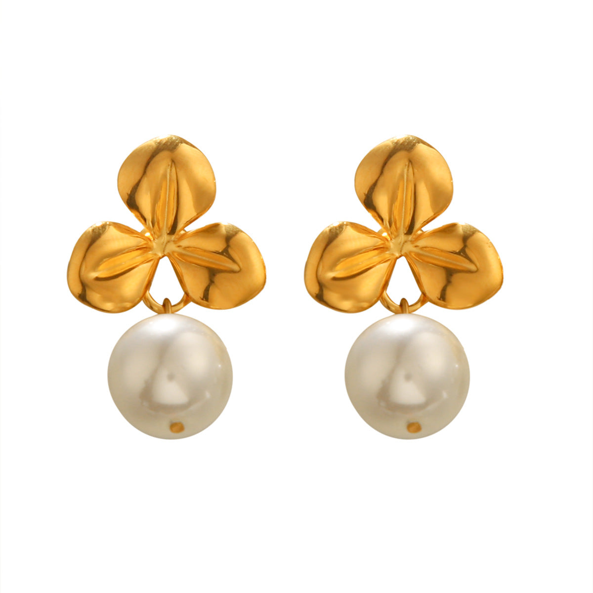 French Vintage Style Earrings, 18k Gold Stainless Steel Flower Earrings, Featuring A Sense of Design and Temperament, Versatile Pearl Earrings