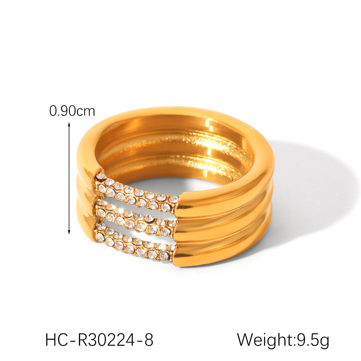 Ins-style Internet Celebrity's Multi-layer Titanium Steel Ring for Women, 18K Gold Stainless Steel Diamond-encrusted Ring, Non-fading Finger Ring
