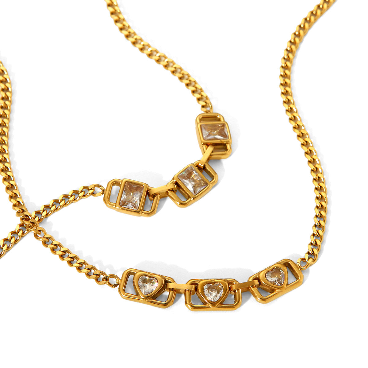 Stainless Steel Necklace Fashionable Vintage Square Inlaid Rhinestone Necklace Non-fading Jewelry for Women