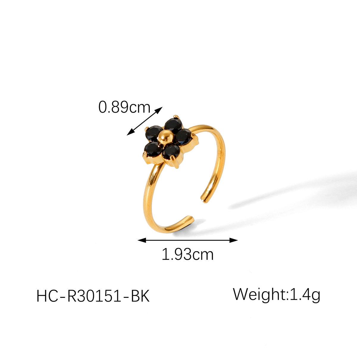 Stainless Steel Flower Inlaid Zircon Ring for Women, French Style, Light Luxury, High-end Feel, Titanium Steel Opening Ring