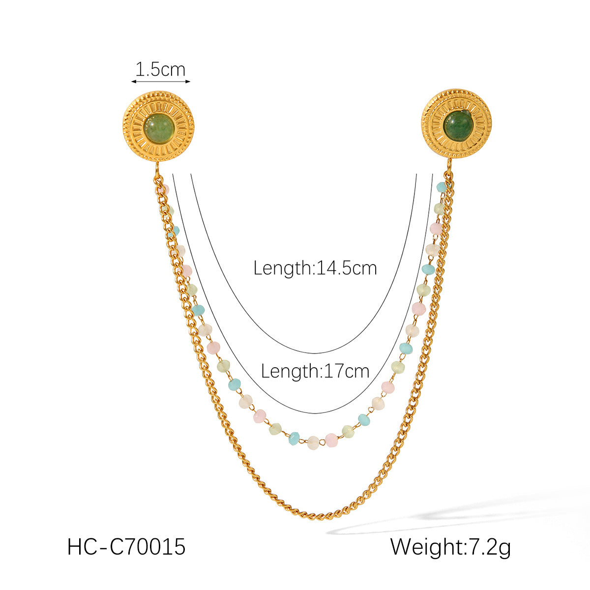 New Stainless Steel Diamond Inlaid Natural Stone Geometric Heart-shaped Collar, Needle Chain, Brooch Collar, Clothing Accessories