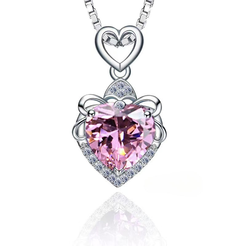 Heart of The Ocean Topaz Purple Blue Crystal Necklace Heart Shaped Clavicular Chain for Women