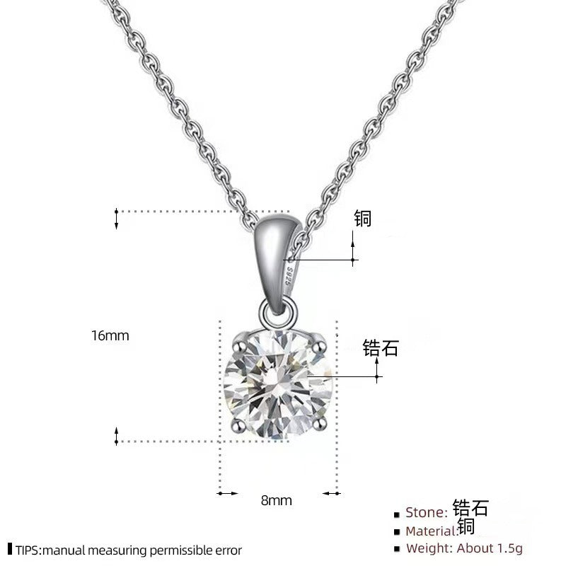Mozambique Diamond Two Carat Pendant Lacy Necklace Colored Gemstone Four Claw Set Zircon Sparkling Necklace for Women