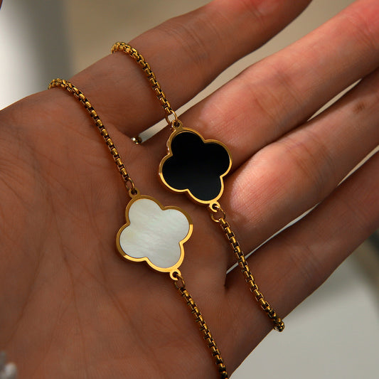 18k Gold-plated Stainless Steel Four-leaf Clover Bracelet for Women, Featuring An Ins-inspired Trendy Shell Design, Adjustable Titanium Steel Bracelet