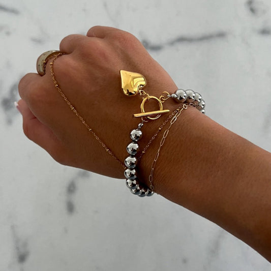 Stainless Steel Modern Peach Heart Bracelet Women's Vintage Classic Heart Bead Chain Titanium Steel Jewelry