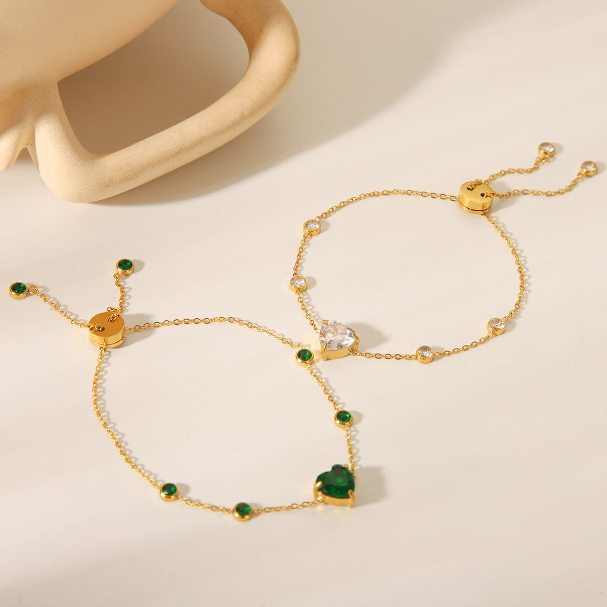 18K Gold Stainless Steel Heart-shaped Zircon Bracelet for Women's Fashion Trend Titanium Steel Bracelet