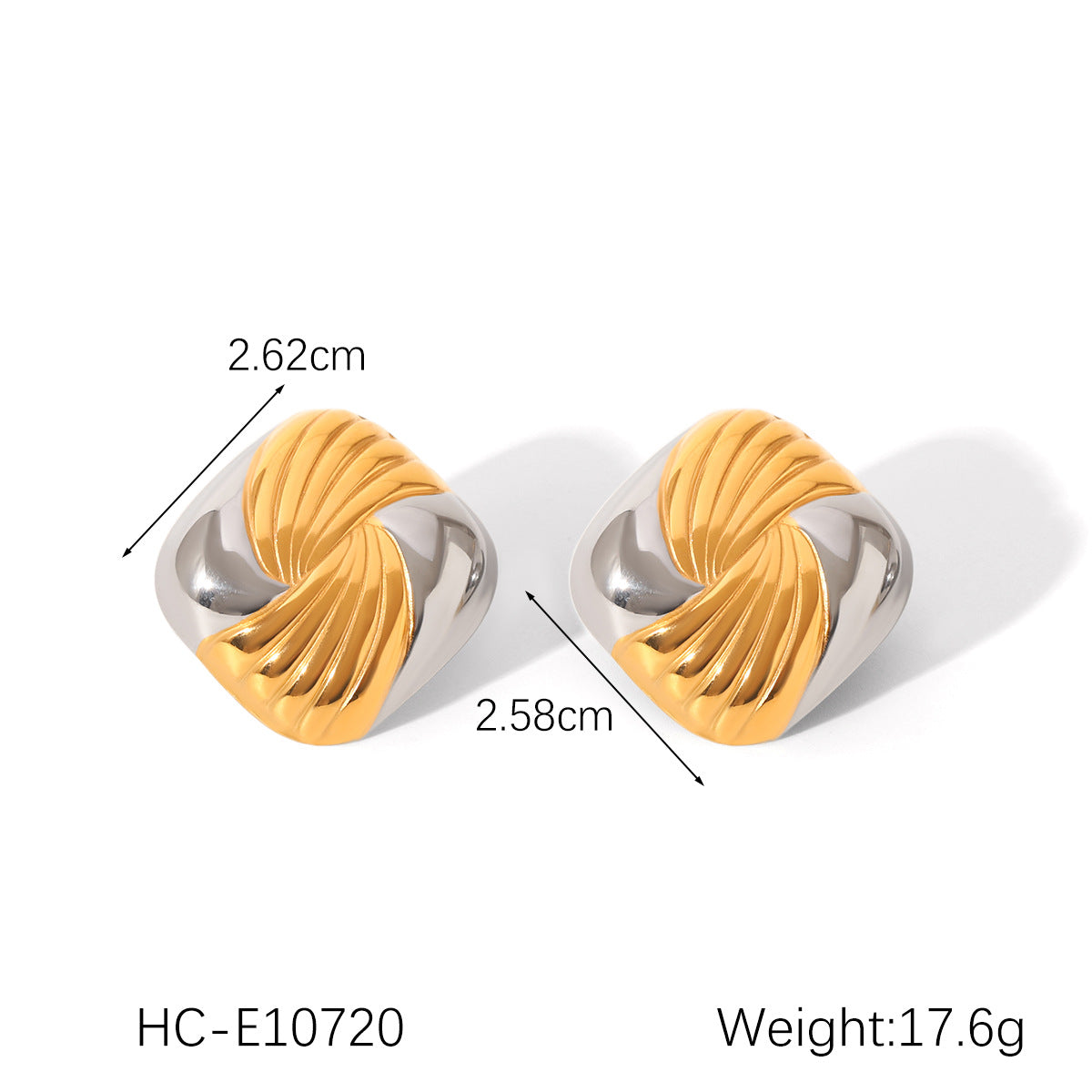 Stainless Steel Earrings, Gold and Silver Color-block, Glossy Geometric Texture, Stud Earrings, Sun-shaped Five-pointed Star Earrings for Women