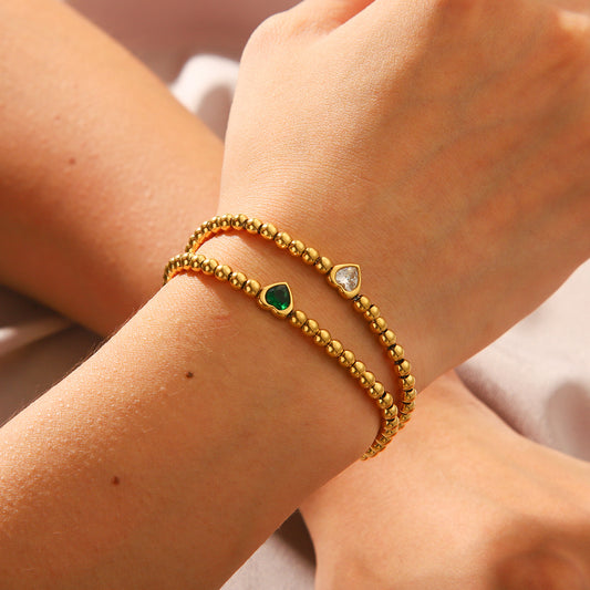 INS-style Beaded Design, 18K Gold Stainless Steel Heart-shaped Bracelet for Women, Fashionable and Personalized, Versatile Titanium Steel Jewelry