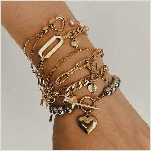 Stainless Steel Bracelet with OT Clasp, Heart-shaped Pearl Bracelet for Women, Titanium Steel, Non-fading, High-end Jewelry