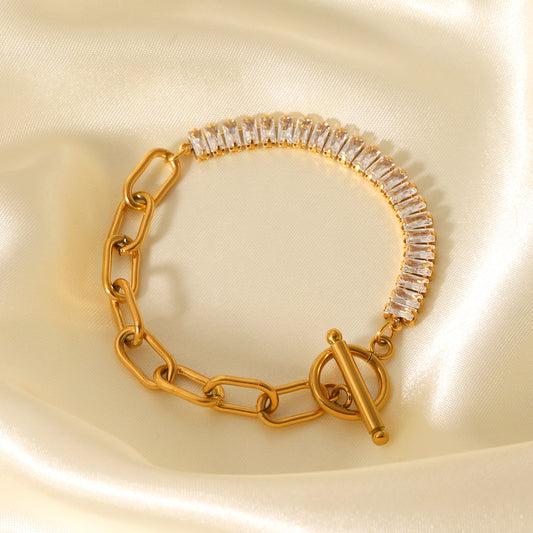 OT Buckle Stainless Steel Cross Chain Splicing Zircon Bracelet Women's High-end Titanium Steel Bracelet Cross