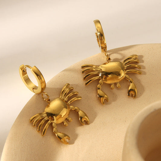 Ocean Earrings, 18k Gold Stainless Steel Earrings for Women, Fashionable, Versatile, High-end, Crab-shaped Eardrops