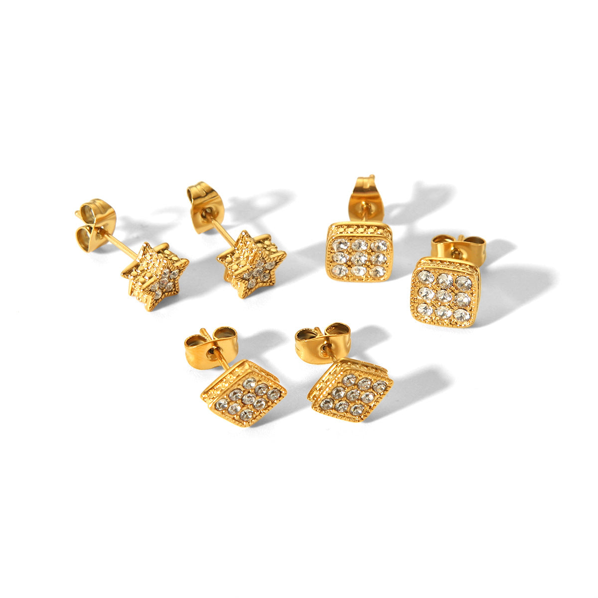 18K Gold Stainless Steel Star Earrings with A Geometric Design and Diamond Studded Earrings for Women, Fashionable and Versatile Titanium Steel Earrings