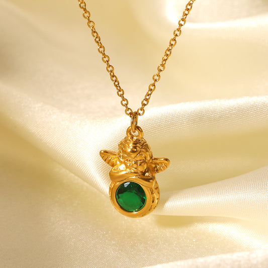18K Gold Stainless Steel Angel Zircon Necklace, Ins-style Niche Design, Titanium Steel Necklace, High-end Clavicle Chain