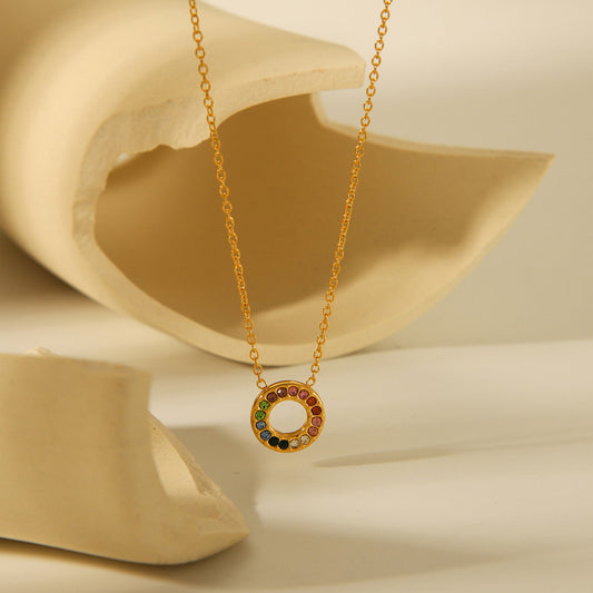 New Product: 18K Gold Stainless Steel Necklace with Colorful Zircon Inlay, High-end Titanium Steel Necklace Accessory