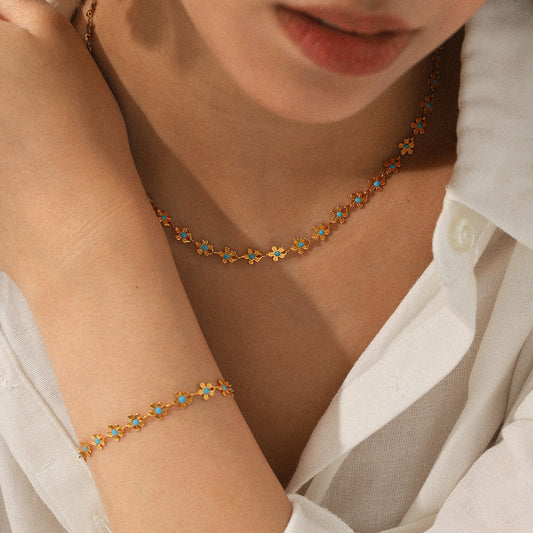 18K Gold Stainless Steel Flower Drop Necklace Design, Titanium Steel Bracelet, Non-fading Jewelry