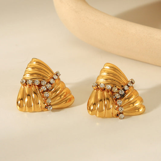 Fashionable Trendy 18k Gold Stainless Steel Earrings with A Woven Texture Design, Diamond-encrusted Earrings Studs, and Titanium Steel Earrings