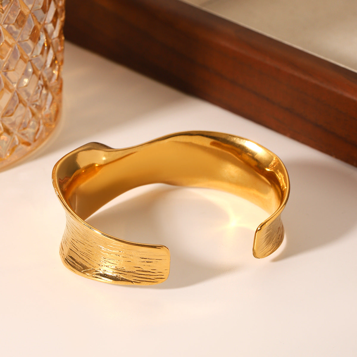 Wide-faced Bracelet, Stainless Steel Open Bracelet, Niche Design, Textured Titanium Steel Cast Bracelet