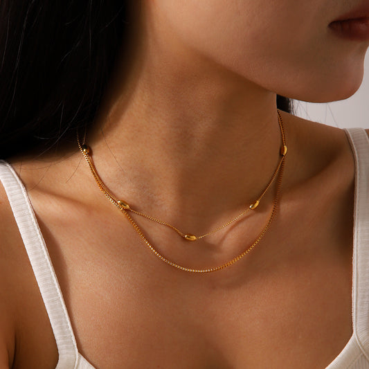 Fashionable and Personalized Trend 18K Gold-plated Stainless Steel Necklace Oval Bead Double-layer Necklace INS Internet Celebrity Necklace Female