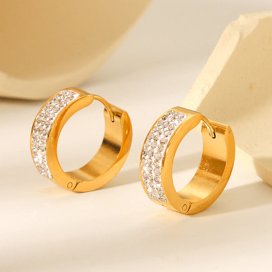 Stainless Steel Earrings for Women, Light Luxury, Versatile, High-end, Diamond-encrusted Earrings, Titanium Steel Earrings