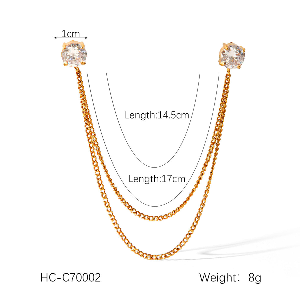 Square Stainless Steel Diamond-encrusted Shirt Collar Pin with Flower and Butterfly Brooch Chain Clothing Accessory