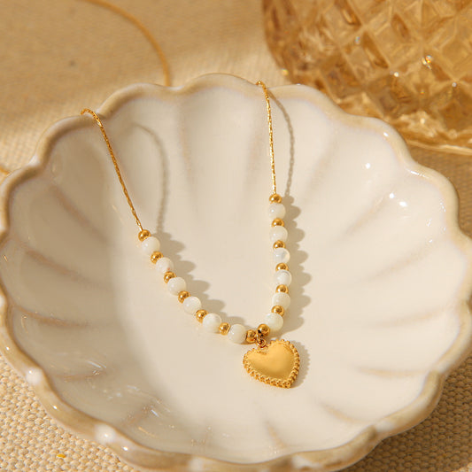 Stainless Steel Bead Heart Pendant Necklace Fashionable Temperament Easy To Match Titanium Steel Necklace Does Not Fade