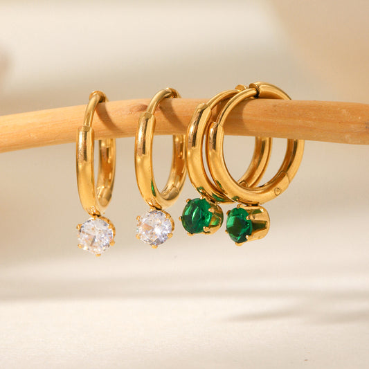 Ins-style internet celebrity jewelry, 18K gold stainless steel earring hoop, women's fashion, simple, round zircon earrings, high-end ear jewelry