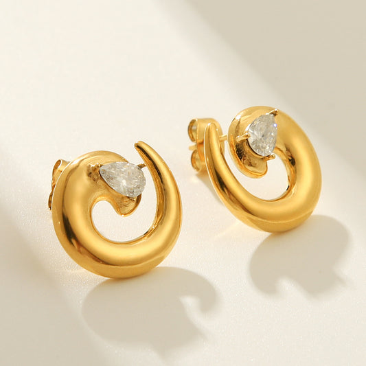 Rotating Thread Stainless Steel Earrings 18k Gold-plated Diamond Studded Earrings for Women's Light Luxury Versatile Earrings