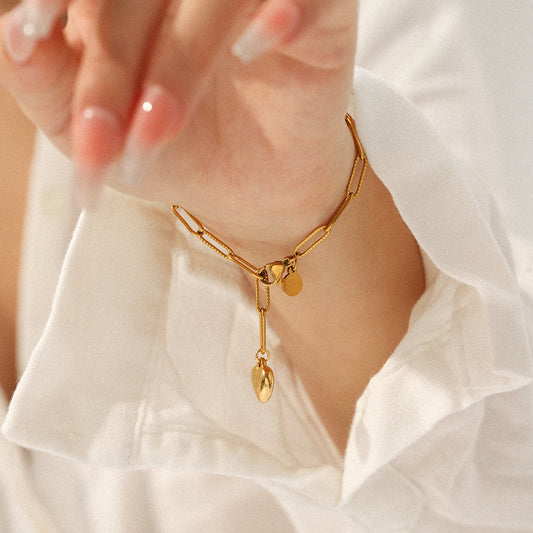 18K Gold Stainless Steel Cross Chain Heart Pendant Titanium Steel Bracelet Light Luxury Versatile Jewelry for Instagram