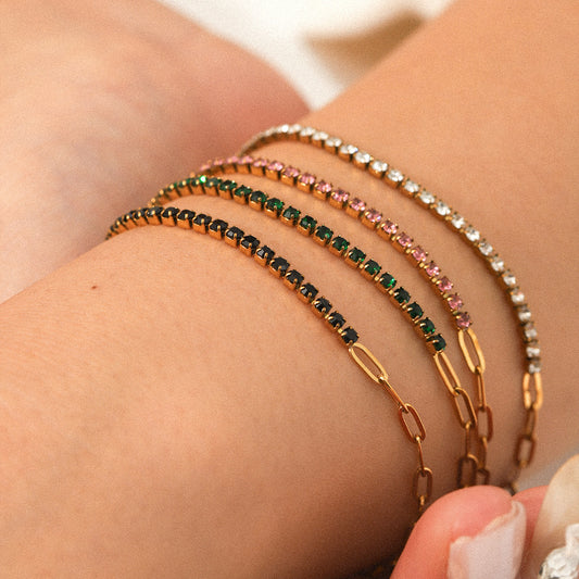 Elegant stainless steel cross chain, spliced with zircon chain, hand bracelet, temperament, versatile, titanium steel jewelry