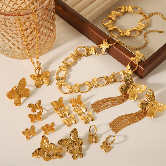 Fashionable Vintage Butterfly Jewelry, Including Vintage Earrings, Rings, Necklaces, Bracelets, Niche Light Luxury Titanium Steel Accessories