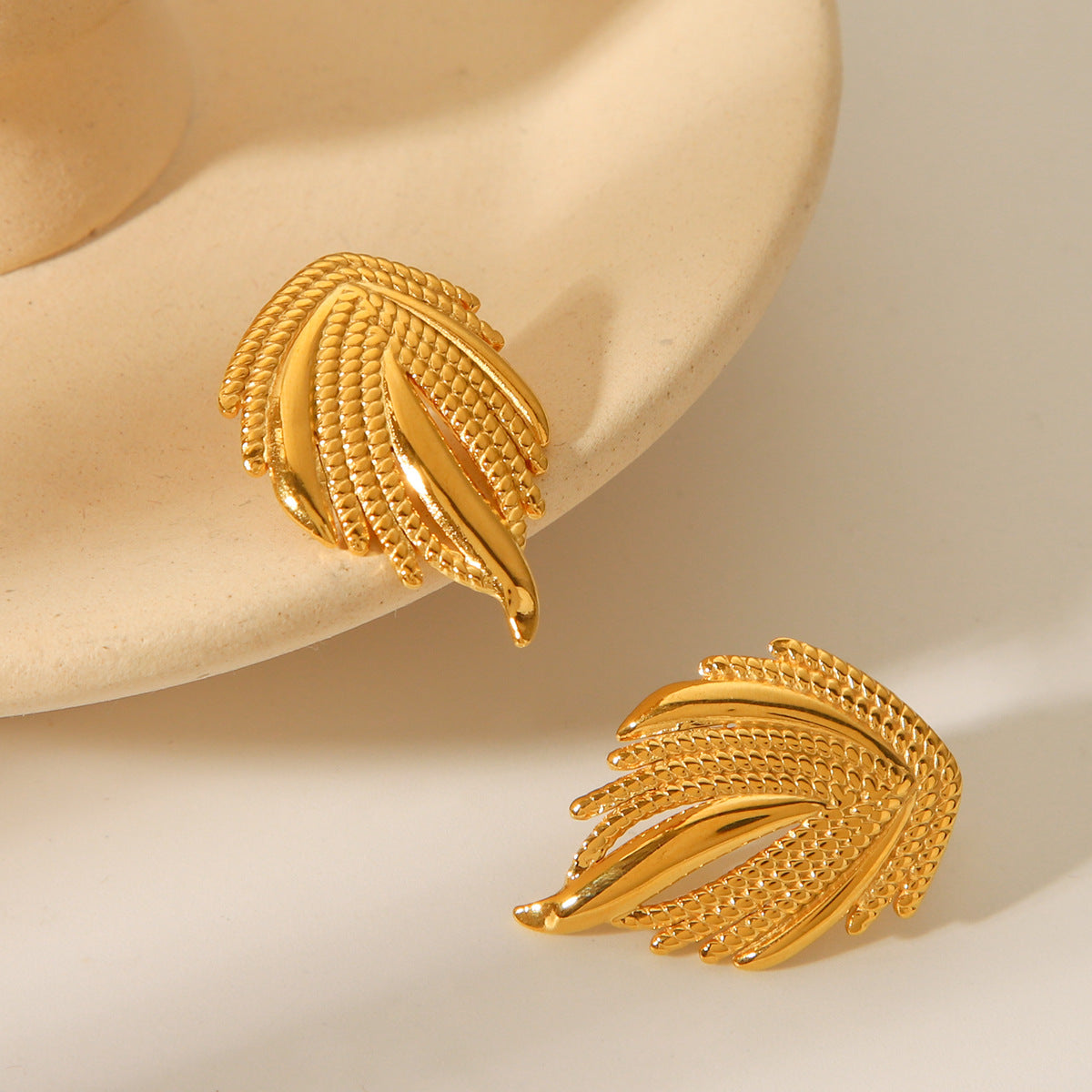 Titanium Steel Earrings, 18K Gold Stainless Steel Wing Earrings, Women's Light Luxury High-end Earrings