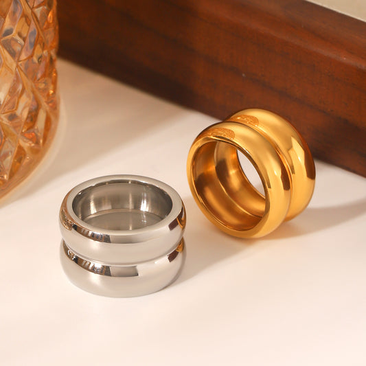 INS Style European and American 18K Gold-plated Double-layer Stainless Steel Ring, Niche and High-end, Non-fading, Finger Ring, Titanium Steel Jewelry